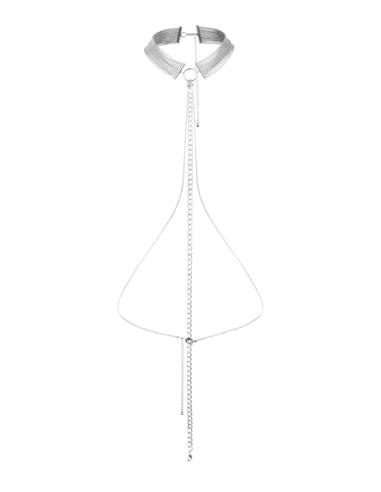 Collier en chainettes métalliques argentées