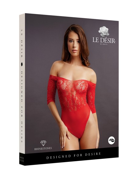 Body fendu rouge résille et strass - Le Désir